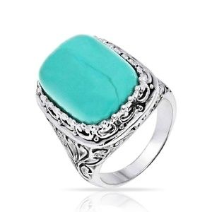 Vintage Turquoise Cocktail Ring 925 Silver